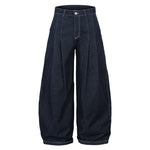 Men's High Waist Wide Leg Cut Off Denim Shorts - Blue Pleated Straight Fit Cotton Blend Jeans for Spring and Autumn