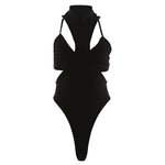 Sexy Solid-Color High-Neck Asymmetric Bodysuit For Women