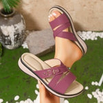 Light Khaki Flip-flops With Double Straps Womens Platform Wedge Sandals