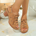 Summer New Style Velcro Hollow-out Lace-up Fashionable High-heeled Sandals For Women