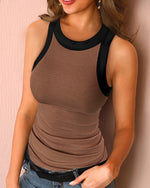 Women's Ribbed High Neck Tank Top Form Fitting Sleeveless Basic Cami Top For Layering