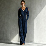 Long-sleeve Waist-cinched Pleated Casual Jumpsuit