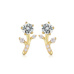 S925 Sterling Silver Branch Stud Earrings, 5mm D-VVS1 Moissanite, Platinum Plated 2g Women's Nature Jewelry Gift Box