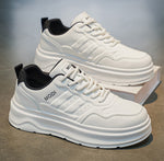 2026 New Men's Summer Premium Versatile White Leather Skate Shoes, Elevator Trendy White Sneakers