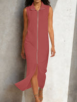 Sleeveless Tank Dress Solid-Color Elegant Plus-Size One-Piece Dress