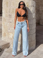 New Women's High-quality Low-rise Frayed Hem Loose Straight Leg Denim Wide-leg Pants, Fashionable And Versatile, Suitable For All Seasons.