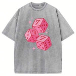 Cute Pink Dice With Stars Graphic Printed Street Style Men's Short Sleeves