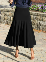 Stylish And Elegant Solid Black Waist-cinching A-line Workwear Skirt