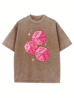 Cute Pink Dice With Stars Graphic Printed Street Style Men's Short Sleeves