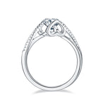 S925 Sterling Silver 1ct Moissanite Engagement Ring, D-VVS1 Round Cut With Heart Setting & Pave Band, Platinum Plated, US Sizes 5-9, GRA Certificate Gift Box