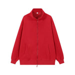 Womens Loose-Fit Zip-Up Hooded Jacket Solid-Color Sweatshirt