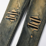 Fashionable Mens Distressed Dark-wash Jeans