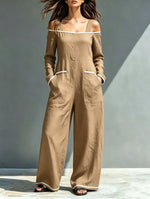Summer Womens Fashionable Minimalist Long-Sleeve Casual Jumpsuit