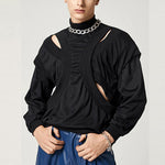 Mens Long-Sleeve T-Shirt With Drop Shoulder And Stand-Up Collar Sweater