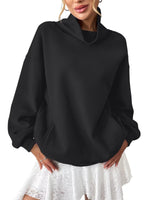 Womens Loose-fit Pullover Turtleneck Long-sleeve Sweatshirt