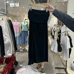 Solid-color Flanged Drawstring Skirt With A Slit Above The Knee