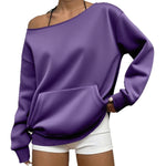 Fashionable Pullover Crew-Neck Off-Shoulder Sweatshirt For Women