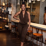 SummerAutumn New Womens Sleeveless Solid-Color Tight Cropped Jumpsuit With Flared Legs