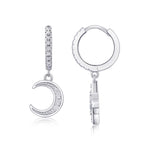 S925 Sterling Silver Star And Moon Huggie Drop Earrings, D-VVS1 Moissanite, Platinum Plated 4.2g Women's Celestial Jewelry Gift Box