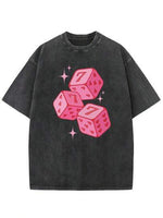 Cute Pink Dice With Stars Graphic Printed Street Style Men's Short Sleeves