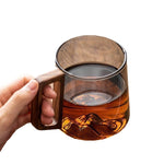 Guanshan Glass Single-layer Side Wooden Handle Drinking Cups Household Large-capacity Milk Tea Juice Single-layer Cup Kitchen Gadgets