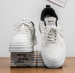 2026 New Men's Summer Premium Versatile White Leather Skate Shoes, Elevator Trendy White Sneakers