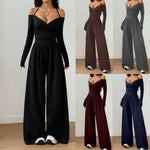V-neck Halter Lace-up Long-sleeve Jumpsuit For Women