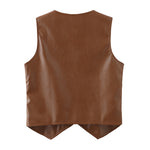 Retro Loose PU Vest Womens Short Brown Spring Outerwear