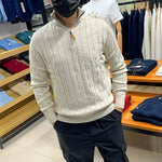 Mens Thermal Knit Top With Half Zip And Long Sleeves
