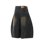 Retro Deconstructed Scimitar Denim Capri Shorts