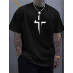 Street-style Mens Casual Loose-fit Cross-print Creative Sports Short-sleeve Top