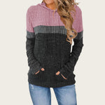 Casual Color-block Patchwork Hooded Sweatshirt With Pockets