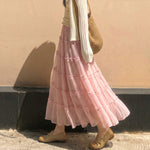 New Womens Tiered Ruffled Panel Midi Skirt