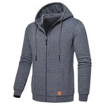 Mens Plaid Jacquard Long-Sleeve Hooded Zip-Up Sweatshirt