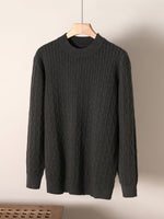 Mens Retro Knitted Sweater Solid-Color Crew-Neck Pullover