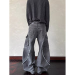 Washed Distressed Patchwork Loose Wide-Leg Pants For Men
