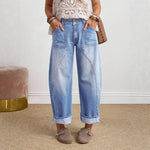 Womens Retro Loose-fit Straight-leg Denim Jeans