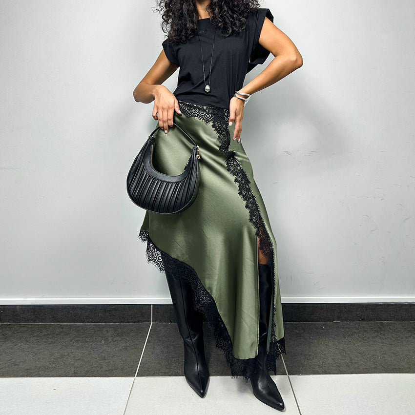 Asymmetrical Satin Lace Skirt For Women