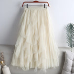 Elegant Mesh Patchwork And Calf-length Skirt