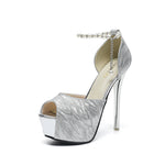 Fashionable Ultra-high-heeled Fish-mouth Glittery Sandals With A Platform