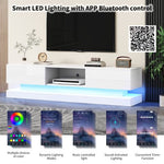 160 Cm TV Stand With16 Colour RGB LED Lights, High Gloss Front TV Cabinet With 2 Drawers And 1 Open Storage Space, TV Unit For 70-79 Inch TV For Living Room, White