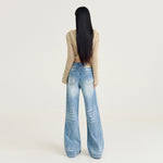 Womens Light-blue Washed Wide-leg Jeans