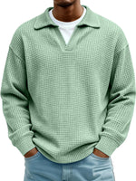 Waffle-Paneled Polo Shirt Mens Lapel Knitwear