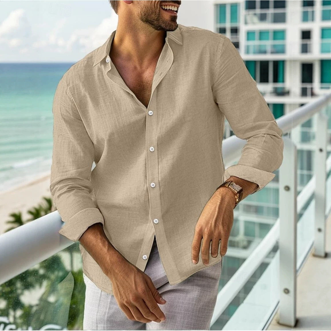 Mens Long-sleeve Lapel-button Shirt