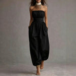 Linen-cotton Strapless Balloon-leg Jumpsuit