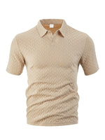 Mens Summer Solid-Color Waffle-Weave Short-Sleeve Shirt