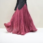Ruffled Forest Girl Style Traditional Chinese Inspired Cotton Linen A Line Maxi Skirt