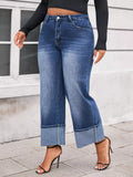 Women's Cuffed Washed Wide-leg Cropped Jeans