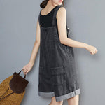 Womens Denim Overalls Summer Loose-Fit Korean-Style Cropped Pants