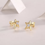 S925 Sterling Silver Star Stud Earrings, 3mm D-VVS1 Moissanite, Platinum Plated 2.1g Women's Jewelry Gift Box